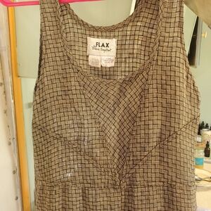 FLAX Vintage Linen Midi Sleeveless Tank Dress Slit Gorgeous Detailing P XS S